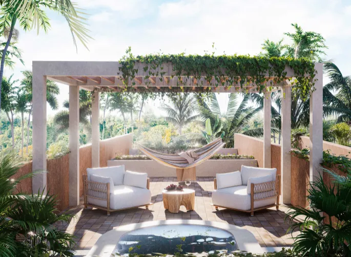 Diseño de recámara con cabecera de ratán y texturas costeras